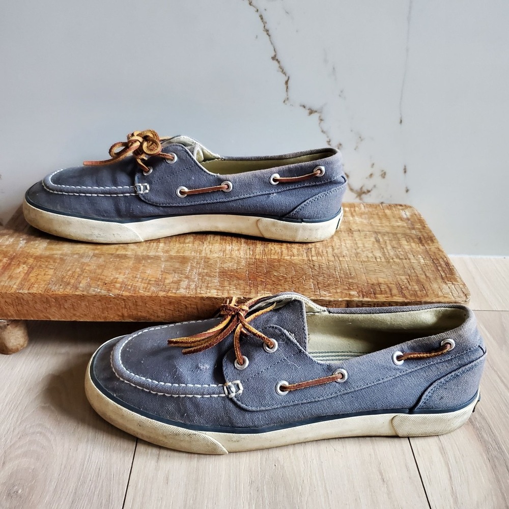 Ralph Lauren Polo Boat Shoes Mens 10.5D Blue Canvas Sander Lace Up Nautical Shoe